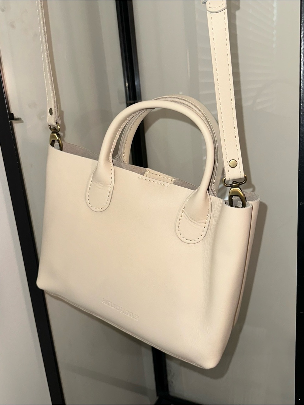 NEW Portland Leather Cream Top-Handle Tote with Crossbody Strap